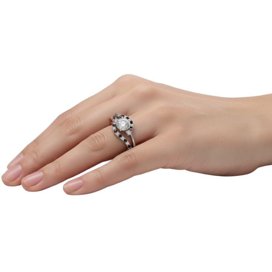 Image of Choose Your Gemstone Swirl 3 Stone Diamond CZ Engagement Ring 925 Sterling Silver Round Shape Side Stone Engagement Rings for Women, Girls and Ladies US Size 4 to 12
