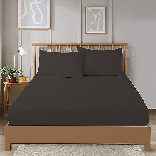 Olivia Rocco Super Soft Plain Dye Fitted Sheets Bedding BedSheets Durable Easy Care Thermal Warm Cosy Bed Linen Luxurious Comfort and Long Lasting Quality 30cm Deep, DOUBLE GREY