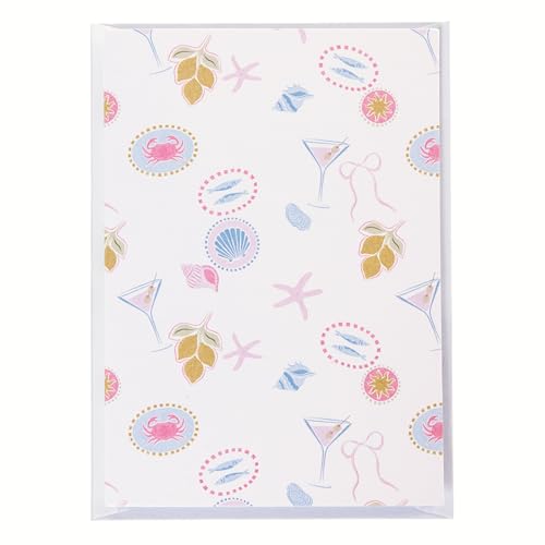 Image of Graphique Coastal Boxed Letters | Blank Note Cards with Envelopes | 16 Count All Occasion Greeting Card Set | 3.25 x 4.75 Inches | High Quality Thick Paper Stationery with Unique Coastal Design