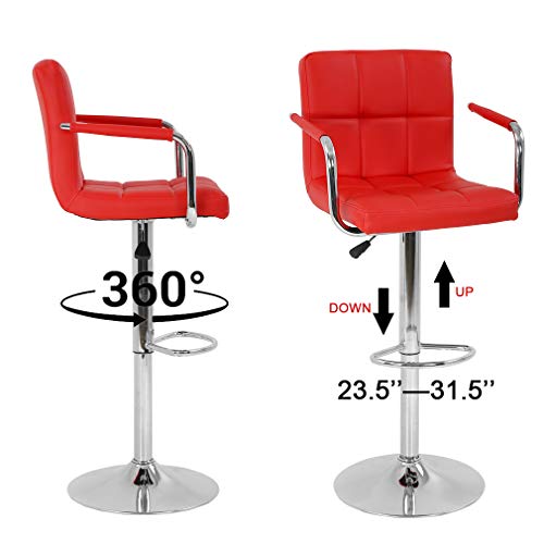 Bestoffice Modern Bar Stool Set Of 2 Barstools Armrest Height Adjustable Counter Stools Bar Chairs Swivel Bar Stool Pu Leather Hydraulic Dining Room Chairs Home Kitchen Stools (Red) #TOP4