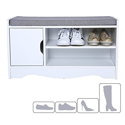 H&H Happy Home Schuhbank Schuhschrank Schuhregal Schuhaufbewahrung Sitzbank mit Sitzkissen für 6-8 Paar Schuhe gepolsterte Sitzbank Eingangsbereich Flur MDF weiß grau HFH07-GRA Cover