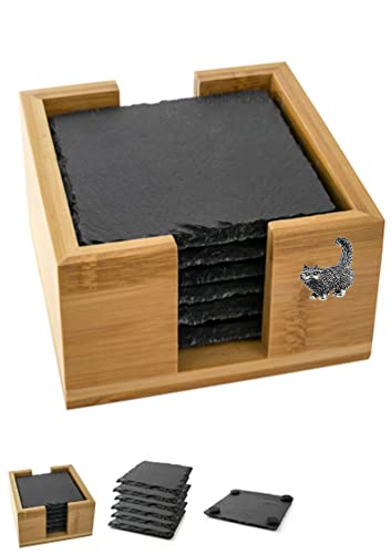 Dessous de verre carré en ardoise chat noir Format A40 pour table