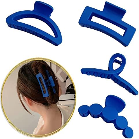 4 Pack Large Hair Claw Clips,Hair Clips for Women & Girls,Rectangle Hair Clips for Women Thick Hair & Thin Hair(Blue)