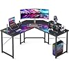 AODK 51 Inch L Shaped Gaming Desk with Monitor Stand, Computer Desk for Home Office, PC Corner Desk Table Sturdy Writing Workstation, Carbon Fiber Surface, Black