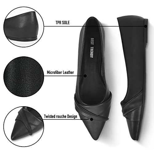 BEST TRENDY Women's Pointed Flats: Black Pointed Toe Leather Flats for Elegant Style3