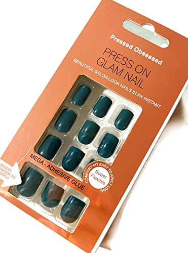 Purple Press on Nail Set - Short Square Fake Nails Mauve -3D Jeweled PressOn Glitter Crystal Lilac - Easy to Apply Adhesive - Instant Manicure No Glue Needed Press-On