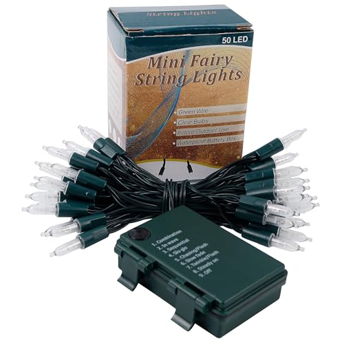 Blissun Christmas Lights, 50-Count Green Wire Light Set, Battery Operated Christmas Mini String Light With 8 Modes, 16 Ft Fairy Lights For Christmas Tree Garden Wreath Decorations  thumb #4
