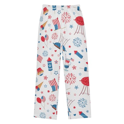 ZZXXB American Independence Day Barbecue Boys Long Pants Soft Trousers Elastic Waist Kids Lounge Bottoms with Pockets S-XL