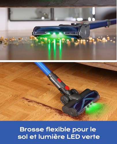 Aspirateur Balai sans Fil, 50Mins/40KPA/450W Aspirateur sans Fil, Aspirateur Balai avec LED Verte, Aspirateur avec Brosse à Plancher Améliorée, pour Tapis, Sols Durs, Poils d'animaux, Bleu – Image 6