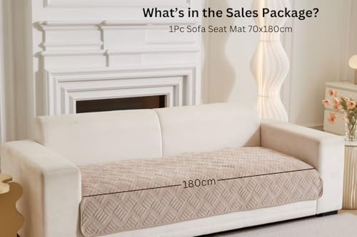 Image of HOMETHREADS Innovative Premium Velvet Sofa Cover Mat with PVC Backing for Non-Slip Comfort (L Beige, 3 Seater | 70x180cm)