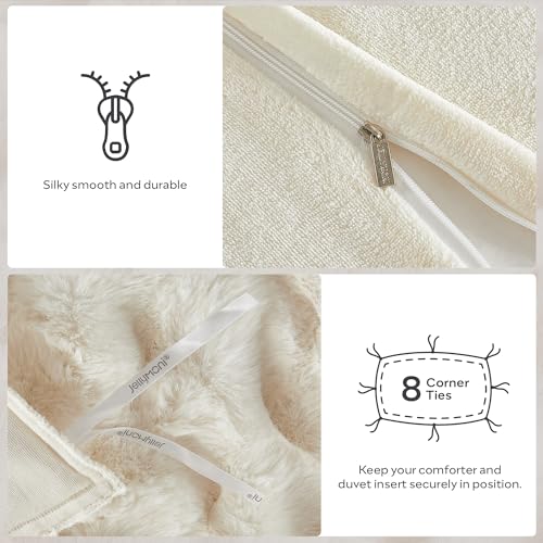 JELLYMONI Plush Duvet Cover Set - Queen Size Beige Faux Fur Comforter Cover 3pcs Bedding Set Luxury Ultra Soft Striped Fluffy Duvet Cover with Zipper and 2 Pillowcases (NO Comforter) by JELLYMONI - Used condition - Image 5