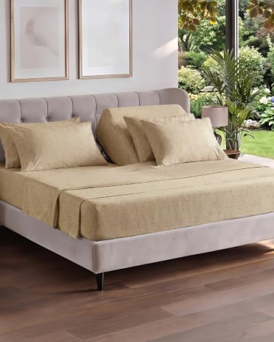 Image of Flex Top Split Head King 6 Piece Sheet Set - Soft & Cooling - Heathered Tan