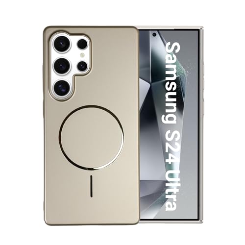 Image of AIBEX Ultra-Thin Mag-Saf Back Cover Case Compatible with Samsung S24 Ultra| Slim Fit Scratch-Resistant Matte | Magnetic Wireless Charging | Microfibre Lining | Camera Protection (PC Material) - Gold