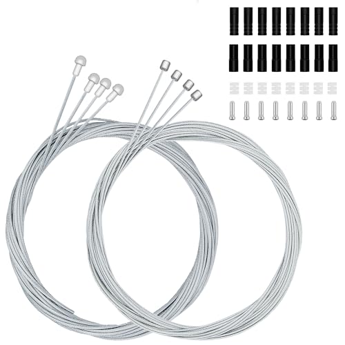 40Pcs Bike Brake Cable Kit, Universal Bicycle Brake Cable Set for Road Bike, including Brake Cable, Shifter Cable, O-Rings, Brake and Shift Cable End Caps, Silver Cable End Caps