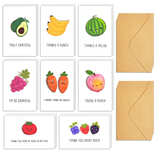 Biturat 48 Fruit Pun Thank You Card Set, Funny Note Cards Pack With Envelopes, Fun Greeting Notecards Bulk, Cute Boxed Assortment Quip Cards For Gratitude, Recognition, Appreciation, 4 X 6 In #TOP3