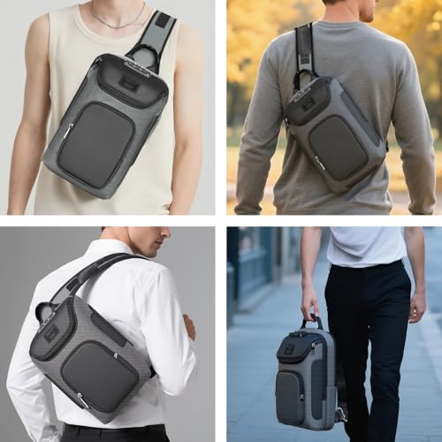 Image of reeyee Sling Crossbody Bag Men, Travel Hiking Shoulder Chest Bag Backpack | Anti-Theft Combination Lock,Fits 11 inch Tablet,Waterproof,Durable Fabric,Multi-compartment storage,Breathable back pad