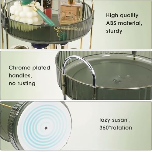 Image of JD FRESH 3 Tier Makeup Organizer 360 Rotating Cosmetic Storage Box Vanity Organizer Stand with Drawers for Lipstick Nail Polish Skincare Dressing Table Bathroom Organizer (Light Green)
