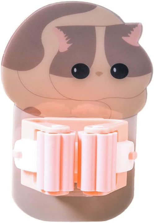 Tazweeq Broom Holder Wall Mount Self Adhesive, Space Saving Storage Hanger, Organizer for Bathroom Kitchen Living Room Bedr (Pink)