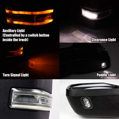 Modifystreet® Power Side Towing Mirrors With Turn Signal & Heated Defrost & Clearance Light & Puddle Light For 2015-2016 Ford F150 (22 Pin Connector With Auxiliary Light Button) Models #TOP3