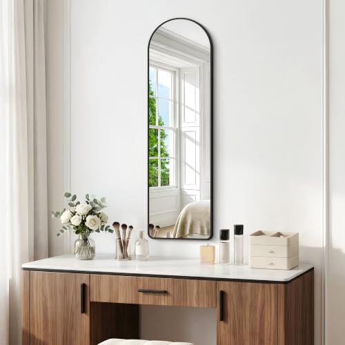 Image of BONEWEI Arched Wall Mirror,16x48 inch Black Arched Mirror Bathroom,Vanity Mirror for Over Sink Metal Frame,Tempered Glass Arch Mirrors for Bedroom,Entryway,Living Room,Home Decor Shatter-Proof