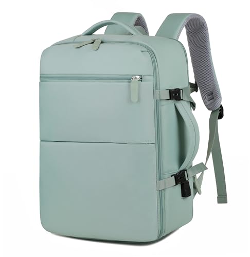 Extra large travel backpack for woman 40L Expandable airline approved backpacks 17.3 inch Laptop and USB Charging Port bags Durable Waterproof Casual bag for Weekender(Green)