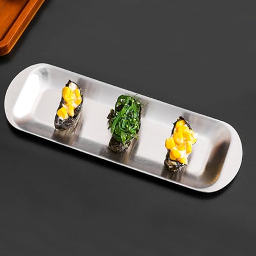 Plato rectangular grande de acero inoxidable para sushi miniatura 7