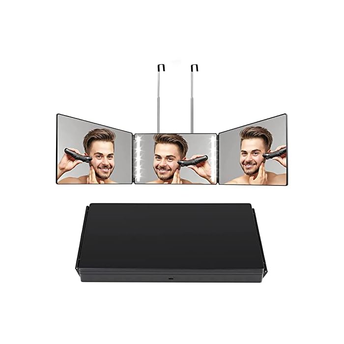 Buy 3 Way Mirror for Haircuts for Men with Lights, Rechargeable 360