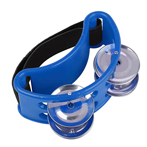 Foot Tambourine, Foot Tambourine Percussion Musical Instrument Percussion Instruments Foot Percussion with 4 Pairs of Stainless Steel Jingles & Elastic Strap for Cajon (Blue)