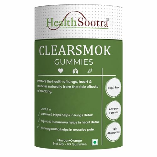 Image of Clearsmok Gummies - Unique Formulation Recover From Side Effects of Smokings on Heart , Lungs & Muscles| Sugar-Free Orange Flavor | Vasaka, Pippali, Arjuna, Punarnava, Ashwagandha | Advanced Formula | Natural Ingredients | 60 Gummies Pack | Complete Detox (Pack of 1)