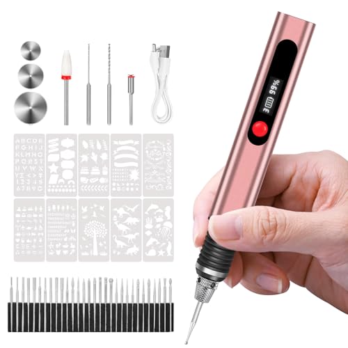 TUBINOONE Engraving Pen, Ultimate Cordless Portable Tool for Artists & DIYers - Engrave 50+ Surfaces - Beginner Friendly - Rechargeable - Free 30 Bits & Mastery Guide & Stencils (Brown)