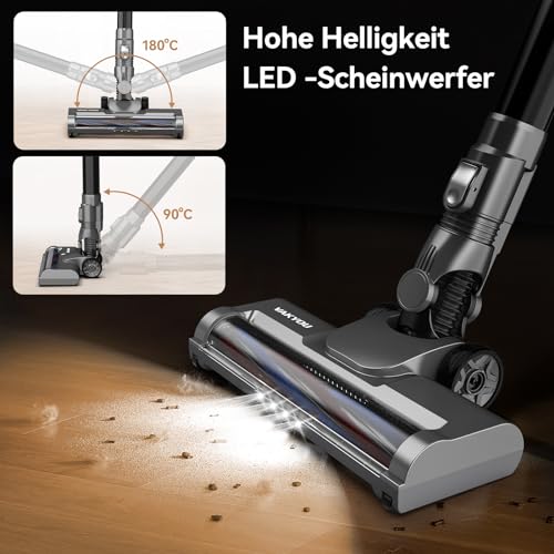 VAKYOU Akku Staubsauger 350W 30KPA Stabstaubsauger mit automatischer Stauberkennung großes bis zu 15-30 Minuten 3-in-1 – Bild 7