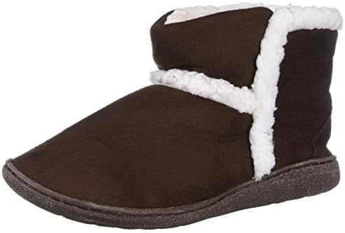 Floopi Womens Indoor Outdoor Bootie Slipper - Sherpa Fur Lined Clog W/Memory Foam (M, Brown-201)