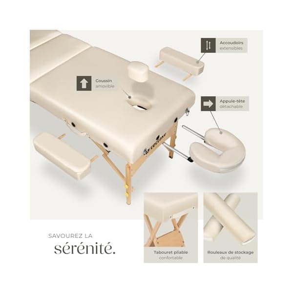 tectake® Table de Massage Pliante Professionnelle 3 Zones Épaisseur de 13 cm Massage et Relaxation Bois Table Esthetique Professionnel Lit de Massage Portable, Accessoires Inclus - Beige