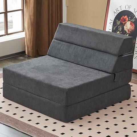 jela Sofa Bed Foldable Mattress Luxury Miss Fabric, Folding Sleeper Sofa Chair Bed Floor Mattress Floor Couch, Fold Out Couch Futon Mattress for Guest Room, Living Room (83"x33",Dark Gray) Cover