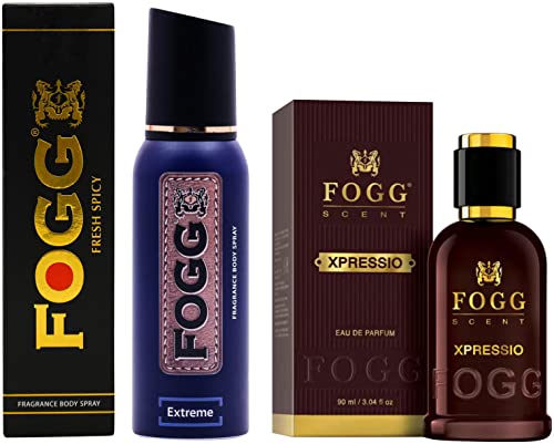 Image of Fogg Xpressio Scent, Eau De Parfum, Men's Perfume, Long-lasting Fresh & Powerful Fragrance, 100ml & Fogg Extreme Fragrance Body Spray, 120ml & Fogg Fresh Spicy Black Series For Men, 150ml