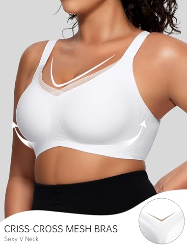 Image of OEAK Women Wireless Jelly Bra Supportive Full Coverage Plus Bras | Comfortable Bralette,No Underwire,Tshirt,Support&Lift,Push Up,Crossover,V Mesh,Everyday,Breathable,Convertible Straps