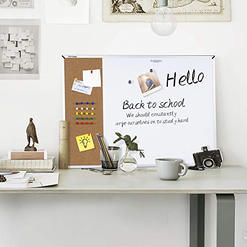 White Board & Cork Bulletin Board, 24\" X 18\", Combination Dry Erase Board & Cork Board, Vision Board for Home, Office, School - Includes 6 Magnetic Markers, 1 Eraser, 2 Strong Magnets and 10 Pins. - Thumbnail 6