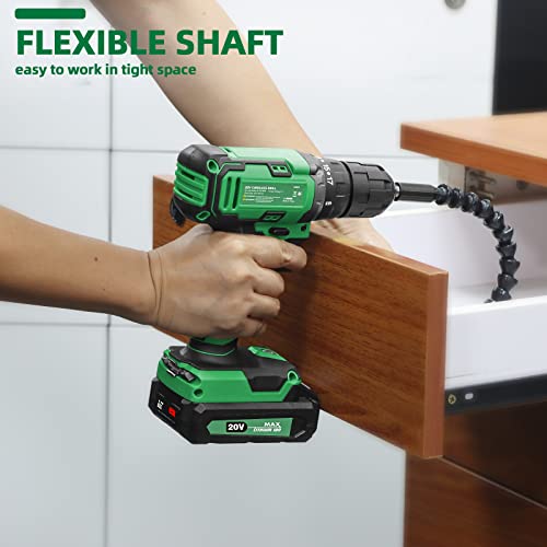 ALTOCRAFT Cordless Drill/Driver Kit 3/8",20V Max Electric Battery Power Drill Set w/22-Piece Accessories,Keyless Chuck,Variable Speed,LED Light,Drilling Wall Wood Metal - Thumbnail 6