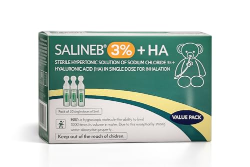 SALINEB 3% Hypertonic Inhalation Solution +HA, Sterile Hypertonic Solution of Sodium Chloride NaCl - Inhalation Saline Solution in Single Dose for Inhalation 30 x 5 ml Unit Dose Vials