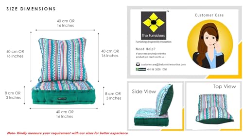 Image of Weaved Quilted Floor Cushion Set 40x40x8 cm Green Boho with Cotton Filler & Back Cushion, Small Size for Seating, Patio Seat, Meditation, Yoga, Pooja, Guests, Living - 16x16x3 Inch