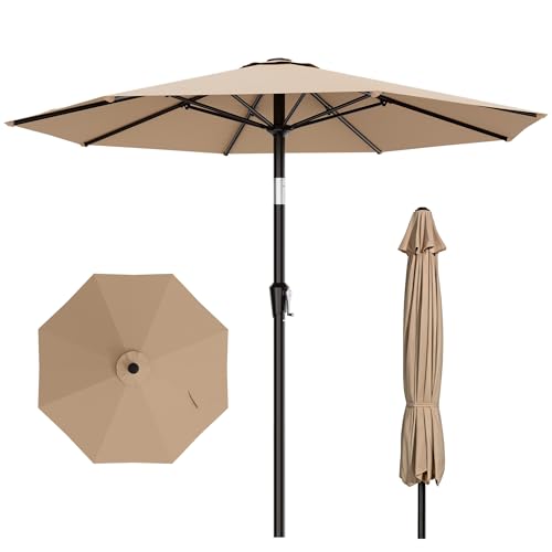 AreShark 10 FT Outdoor Patio Umbrella Patio Table Umbrella with Push Button Tilt and Crank Outdoor Patio Umbrellas with 8 Fiberglass Ribs Patio Umbrellas for Market Garden Pool (Beige)