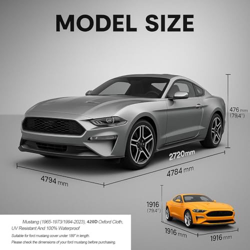 Mustang Autoabdeckung, für Mustang (1965-1973/1994-2023), 420D Oxford-Gewebe, UV-beständig und 100% Wasserdicht, Auto Abdeckplane, Car Cover, Autoabdeckung Outdoor, Mustang Car Cover