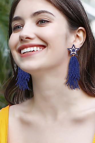 Star Earrings Dangling for Women Beaded Star Tassel Drop Earrings Handmade Statement Bohemian Waterfall Earrings Party Concert Costume Accessory Gift4