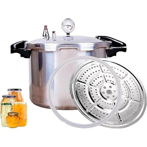Pressure Canner Cooker for Canning & Water Bath, Includes Pressure Gauge & Regulator, Compatible with Natural Gas & Open Flame, 10 PSI Pressure Release