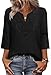 WIHOLL Women Clothing Fashion Clothing Womens Tops Blouses for Women Dressy Casual 3/4 Sleeve T Shirts Beach Vacation Clothes Business Casual Outfits Spring Boho Tops Black 2026 Travel L