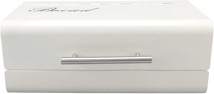 Bread Bin Large Capacity Save Countertop Space Bread Storage Container with Clamshell Door for Home Kitchen Office Bread Storage Box Organizer Food Pastries StorageWhite