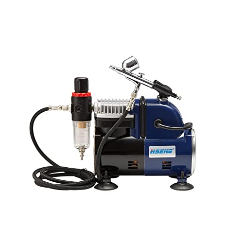 Hseng Kit de aerógrafo de dupla ação de alimentação por gravidade multiuso com um compressor de ar d