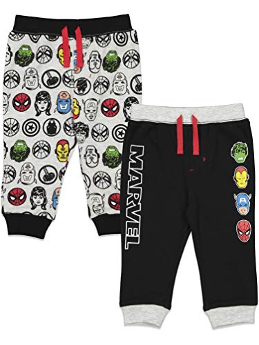 Marvel Avengers Toddler Boys 2 Pack Drawstring Jogger Pants Black/Light Grey 4T