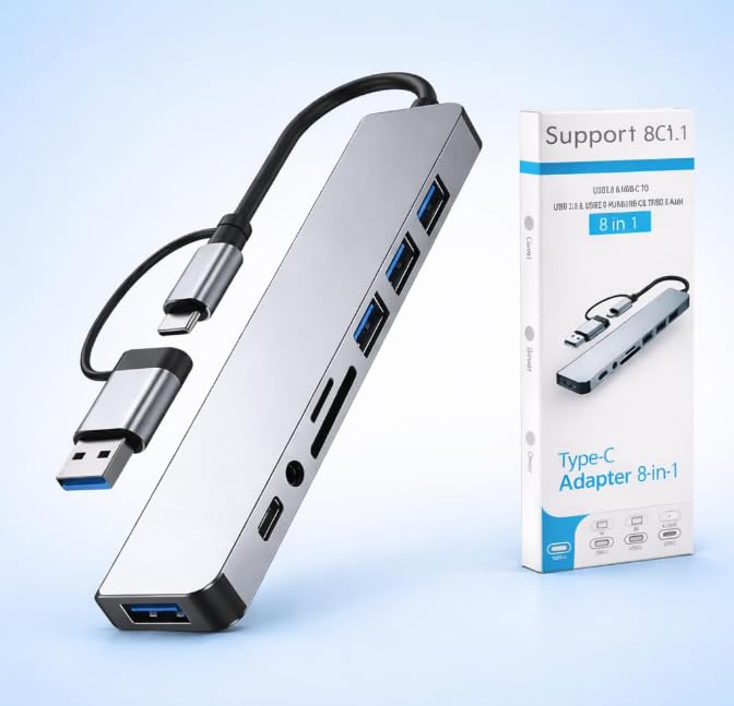 8 in 1 USB C Hub Multiport Adapter with USB 3.0, Type C PD Charging, HDMI 4K, SD/TF Card Reader, 3.5mm Audio Jack, High Speed Data Transfer OTG Compatible for Laptop, MacBook, PC & Smartphones-image-14