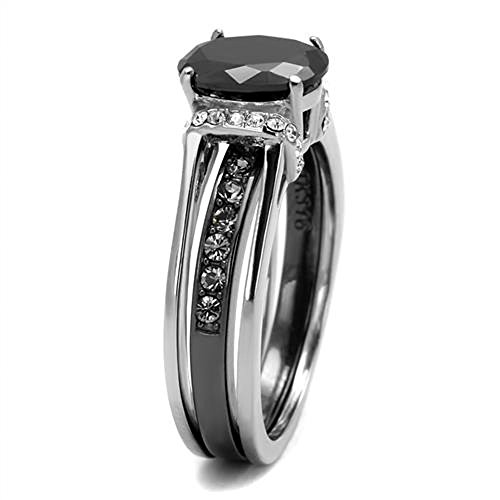 Marimor Jewelry 2.12 Carat Oval Cut Black Cubic Zirconia Two Toned Ion Plated Stainless Steel Wedding Ring Set4